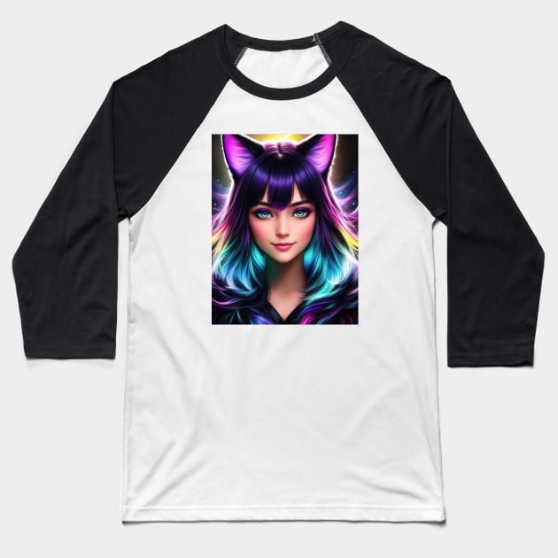 Beautiful Charming Teen Anime Girl Baseball T-Shirt by Juka